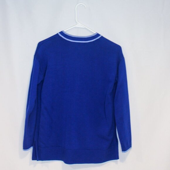 Talbots Royal Blue Contrast Trim Button Front V Neck Cardigan + Matching Shirt - Picture 8 of 13